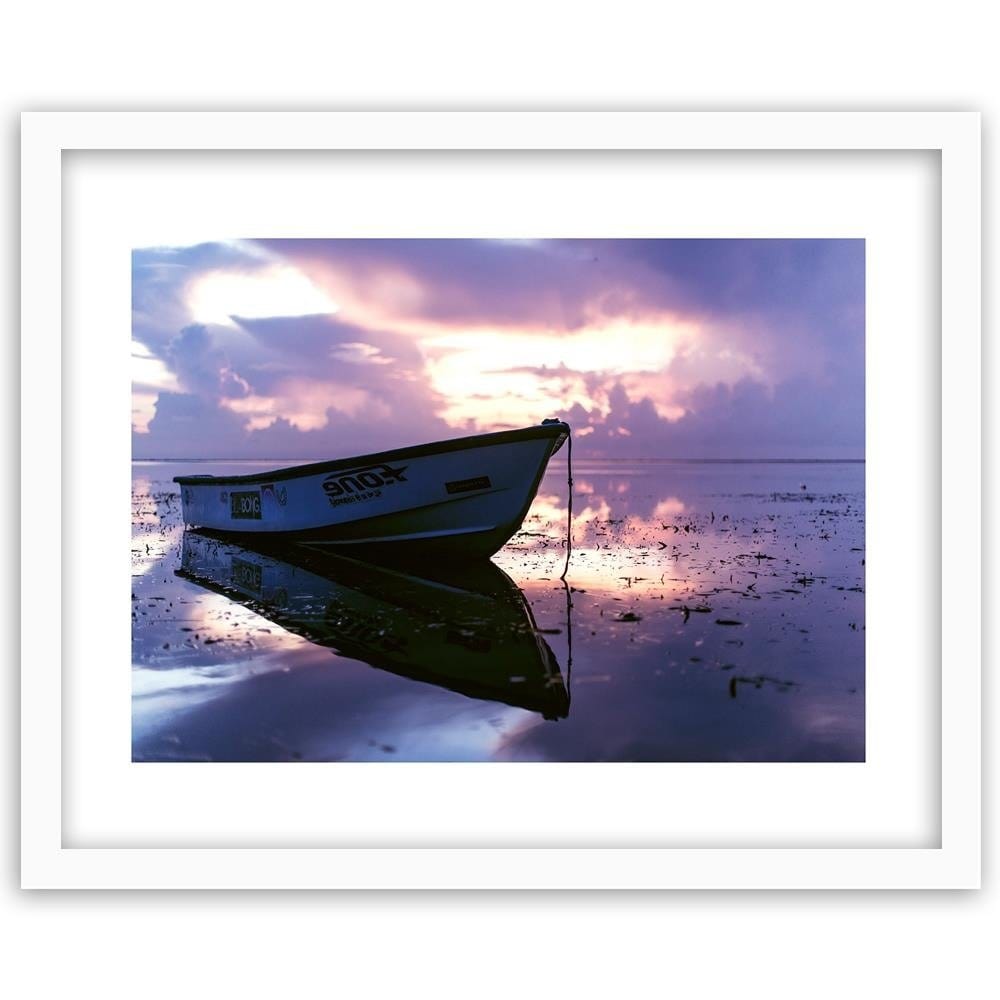 Glezna baltā rāmī - A Boat On The Sea 4  Home Trends DECO