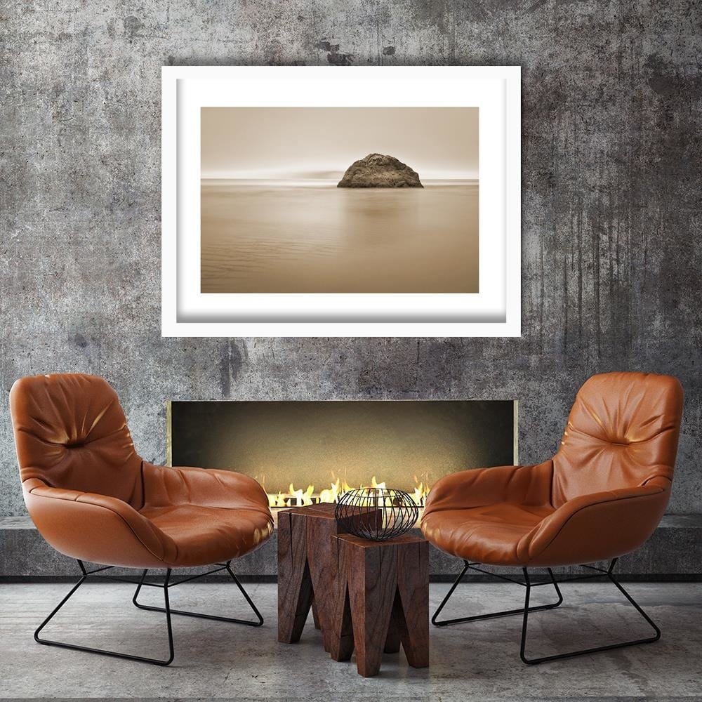 Glezna baltā rāmī - A Rock In The Sea At Dusk 1  Home Trends DECO