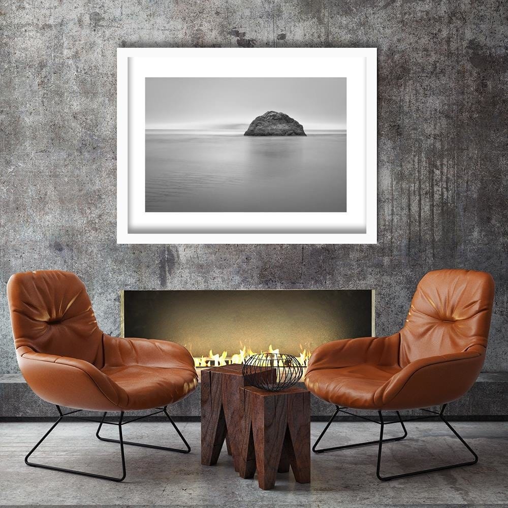 Glezna baltā rāmī - A Rock In The Sea At Dusk 2  Home Trends DECO