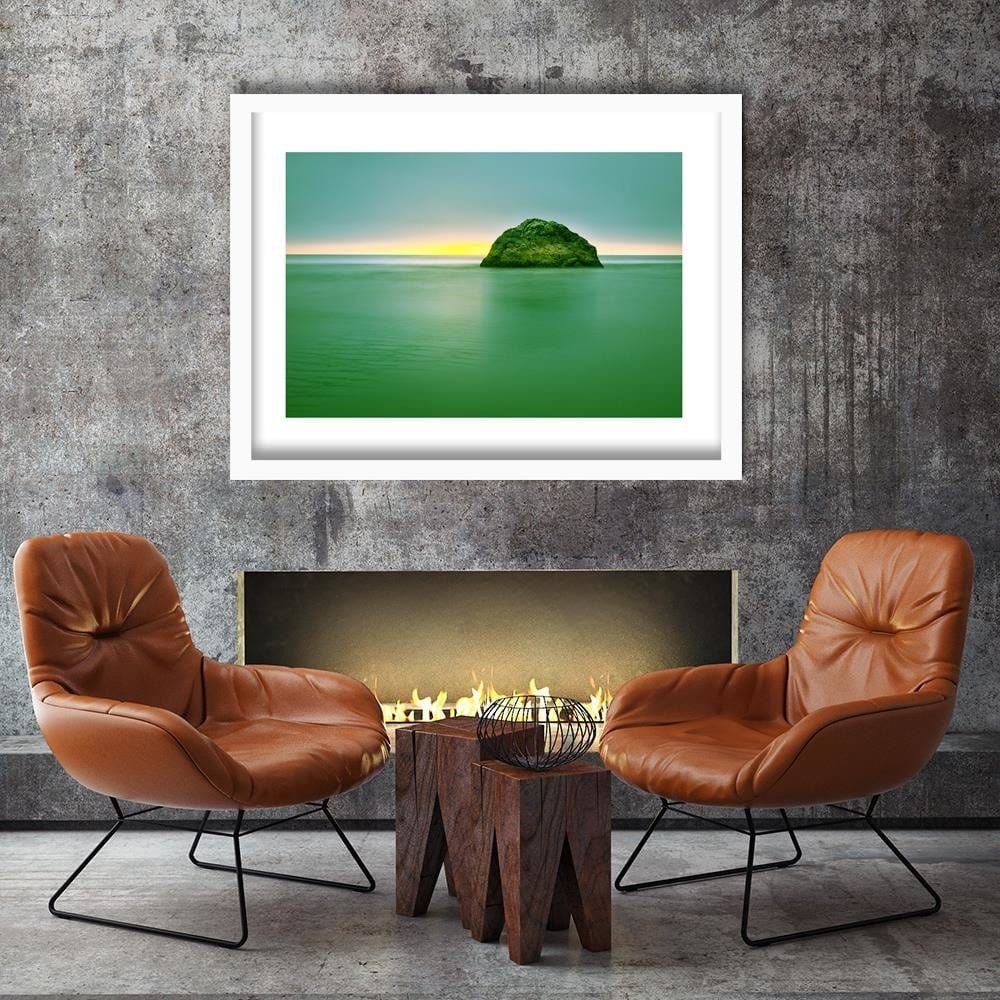 Glezna baltā rāmī - A Rock In The Sea At Dusk 3  Home Trends DECO