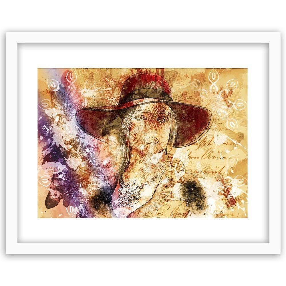 Glezna baltā rāmī - A Woman In A Red Hat  Home Trends DECO