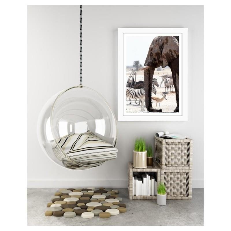 Glezna baltā rāmī - African elephant  Home Trends DECO