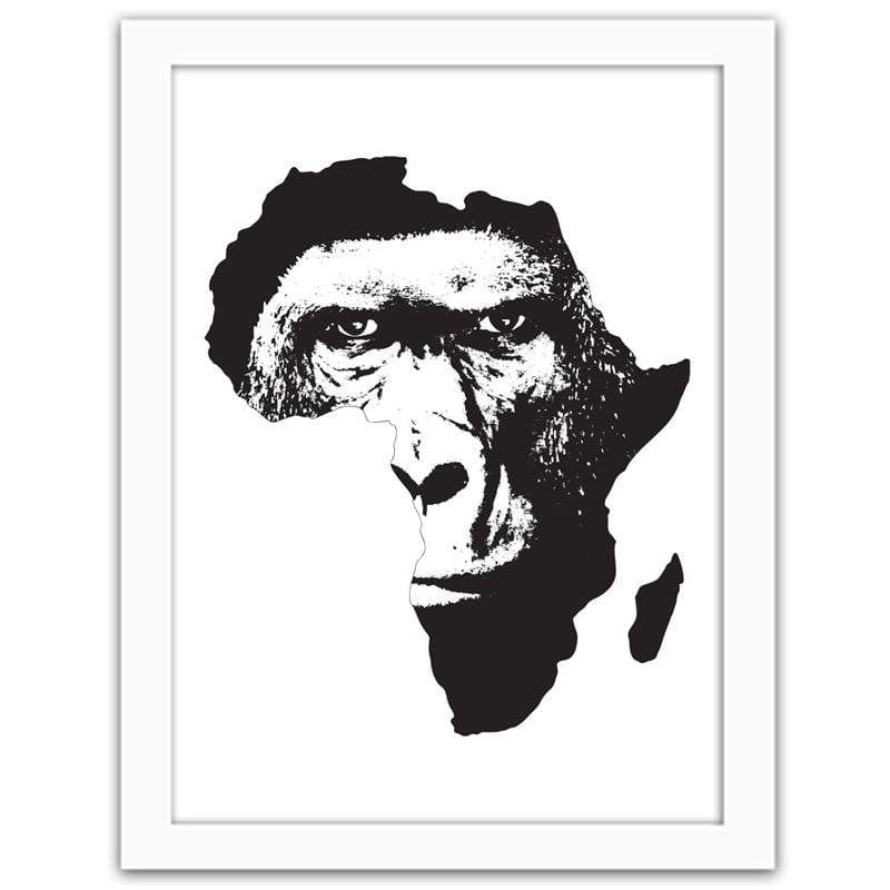 Glezna baltā rāmī - An illustration of a gorilla against the background of Africa  Home Trends DECO