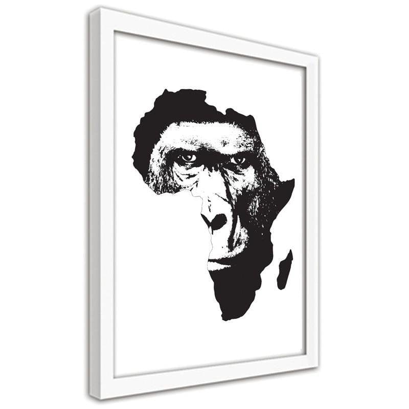 Glezna baltā rāmī - An illustration of a gorilla against the background of Africa  Home Trends DECO