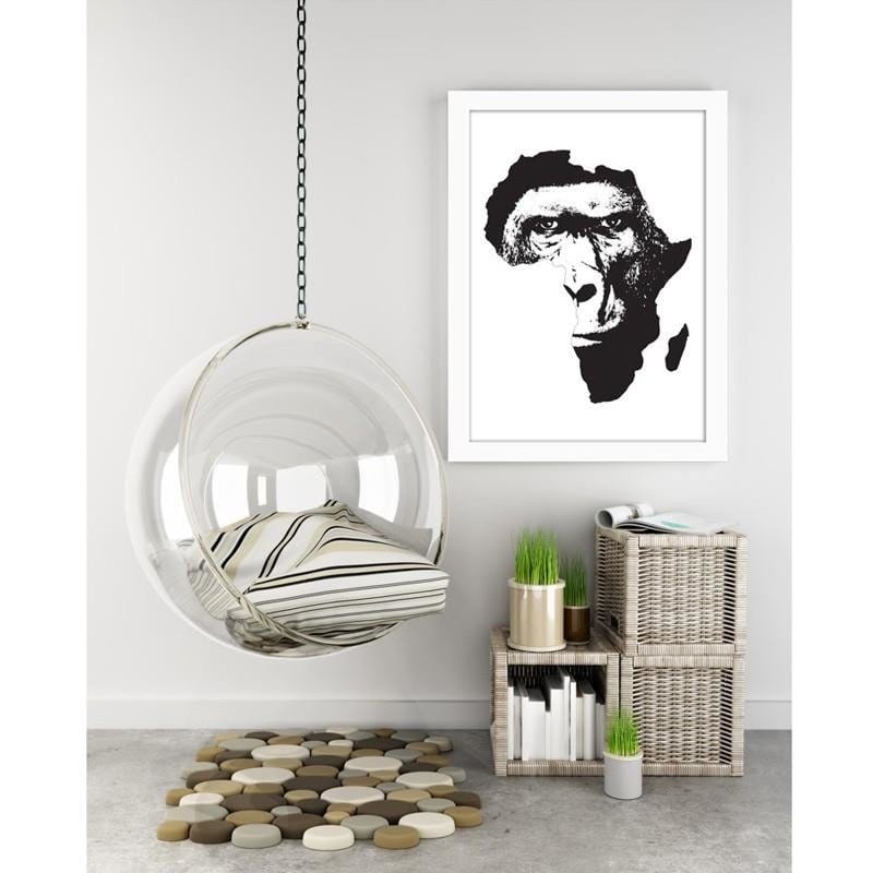 Glezna baltā rāmī - An illustration of a gorilla against the background of Africa  Home Trends DECO