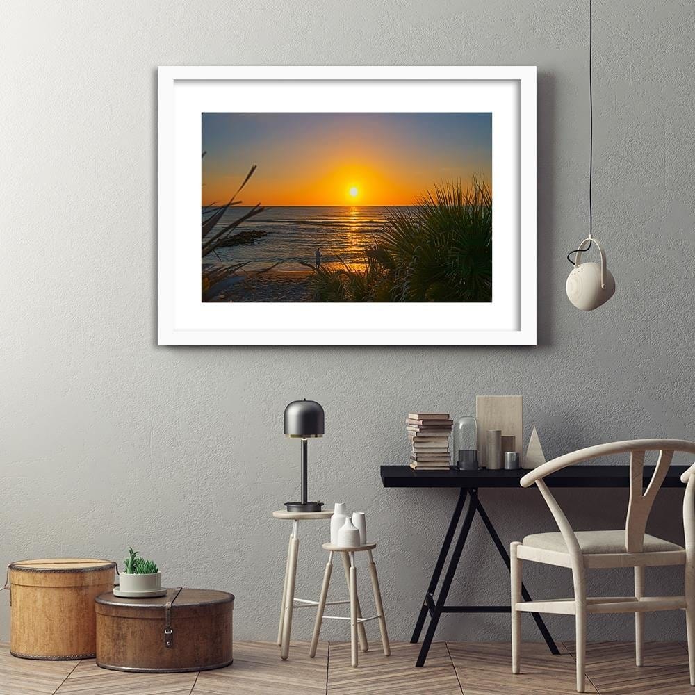Glezna baltā rāmī - Angler And Sunset  Home Trends DECO