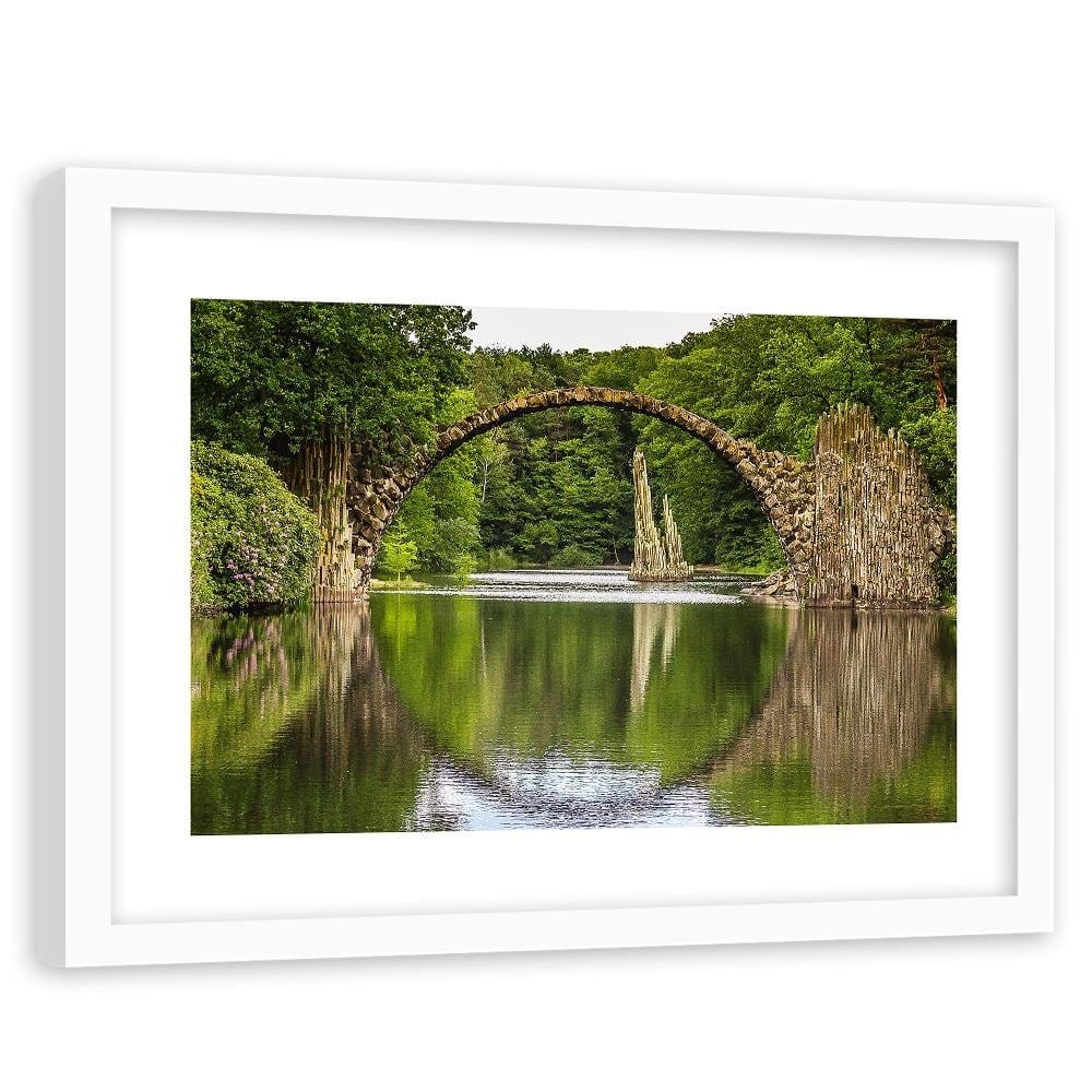 Glezna baltā rāmī - Arch Bridge Over The Lake  Home Trends DECO