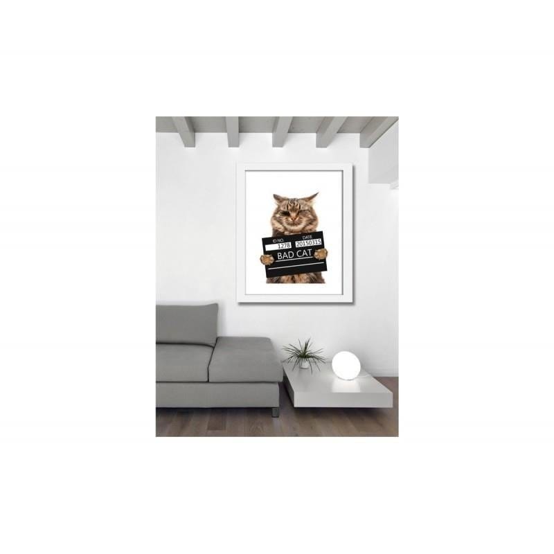 Glezna baltā rāmī - Bad cat  Home Trends DECO