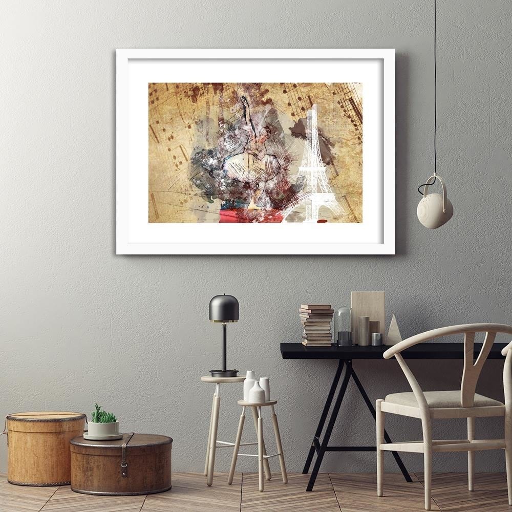 Glezna baltā rāmī - Ballerina And The Eiffel Tower  Home Trends DECO