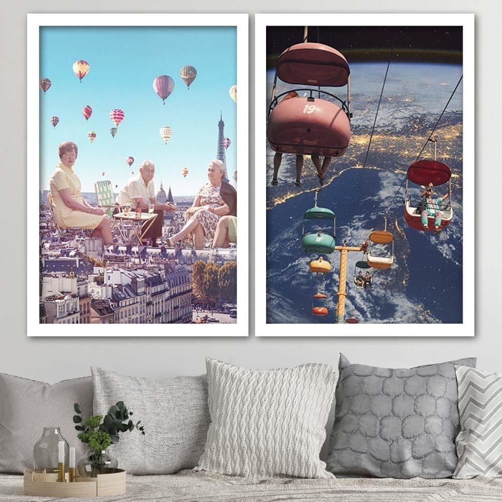 Glezna baltā rāmī - Balloons Above The Paris  Home Trends DECO