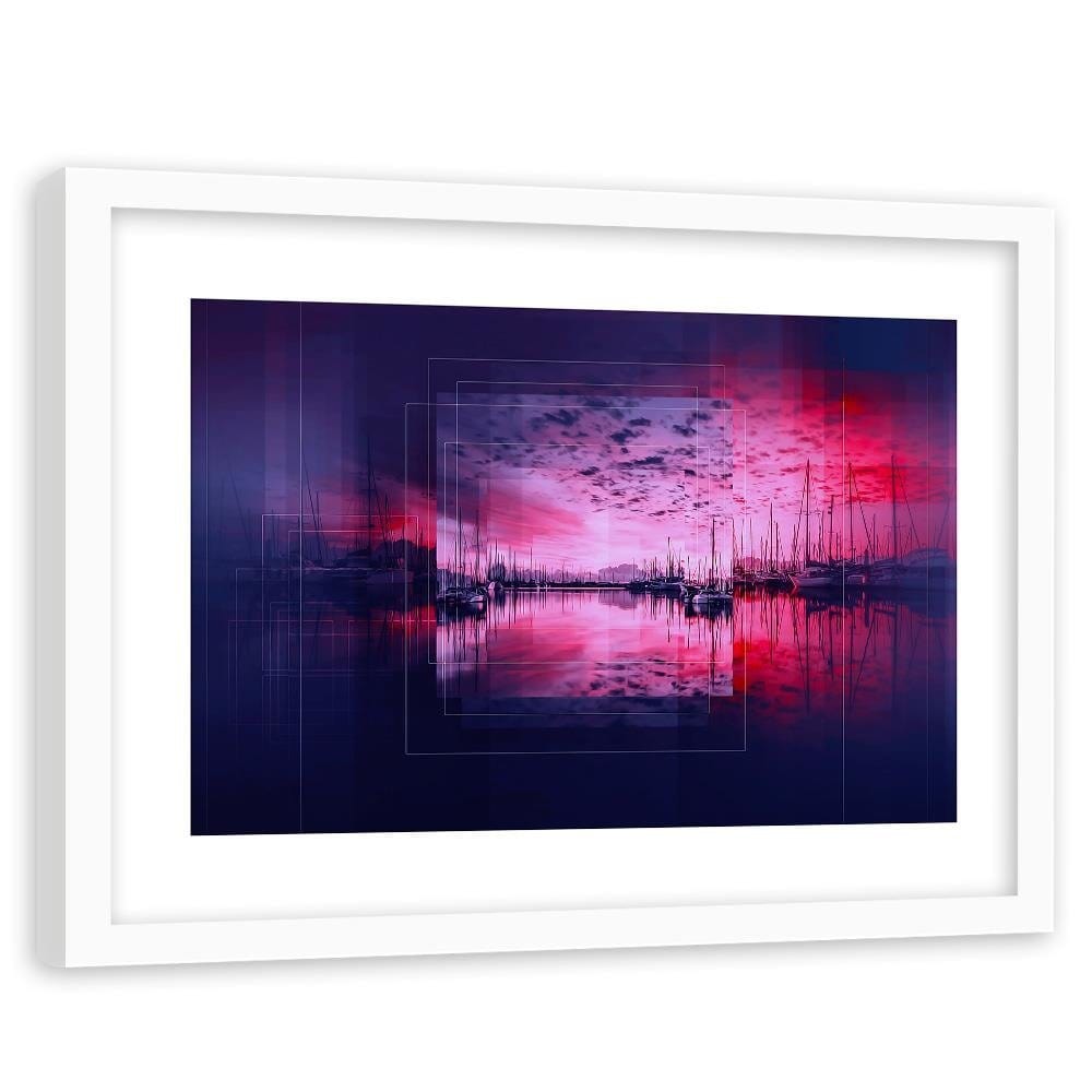 Glezna baltā rāmī - Bay With Boats 1  Home Trends DECO