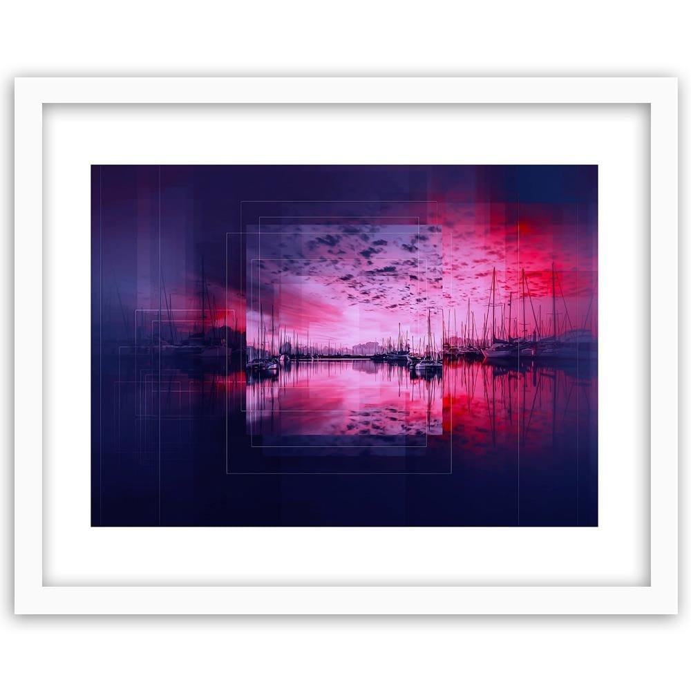 Glezna baltā rāmī - Bay With Boats 1  Home Trends DECO