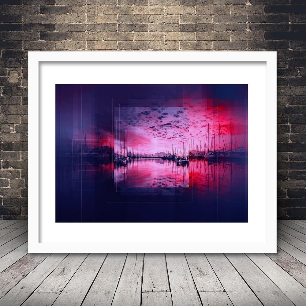 Glezna baltā rāmī - Bay With Boats 1  Home Trends DECO