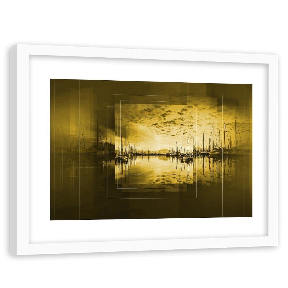 Glezna baltā rāmī - Bay With Boats 3  Home Trends DECO