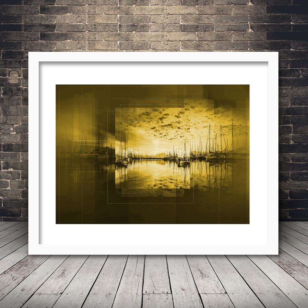 Glezna baltā rāmī - Bay With Boats 3  Home Trends DECO