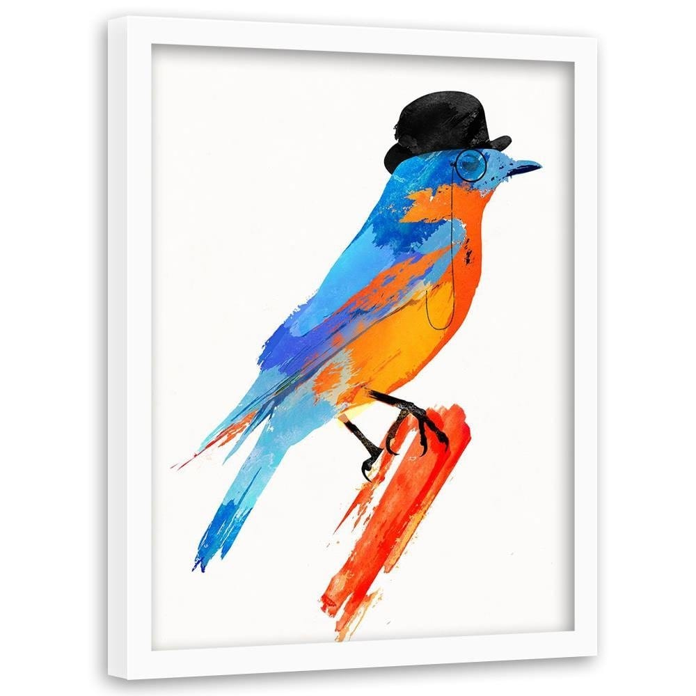 Glezna baltā rāmī - Bird In A Bowler Hat  Home Trends DECO