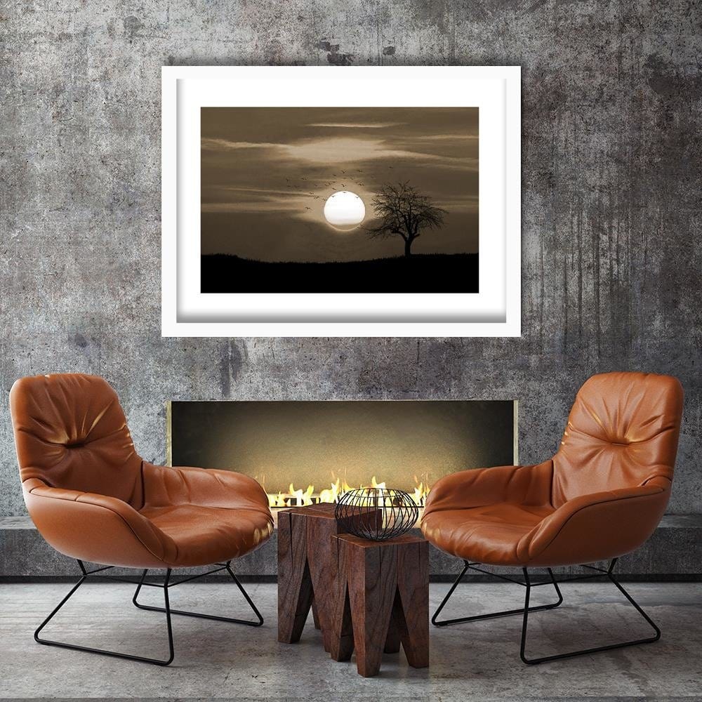 Glezna baltā rāmī - Birds At Sunset 1  Home Trends DECO