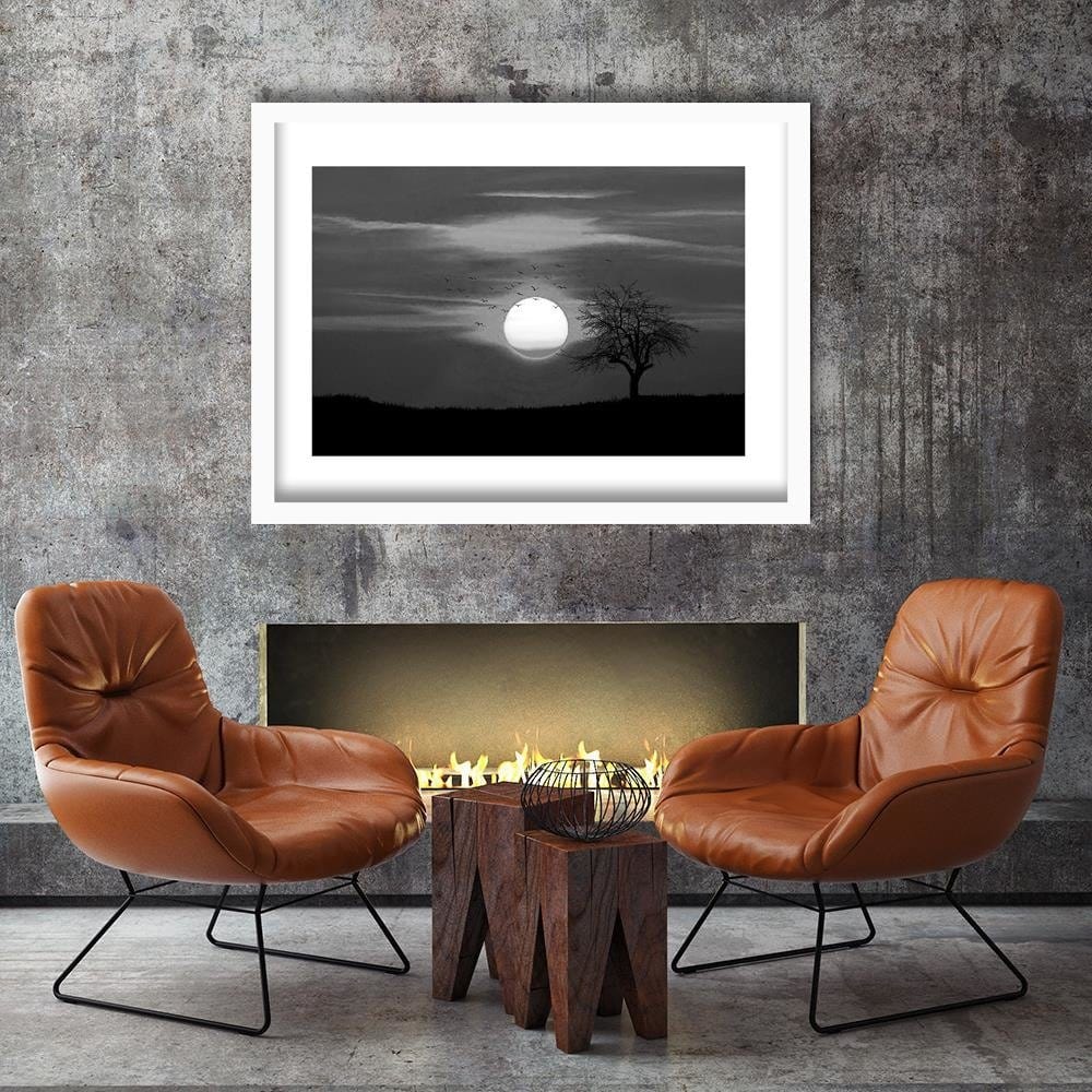 Glezna baltā rāmī - Birds At Sunset 2  Home Trends DECO