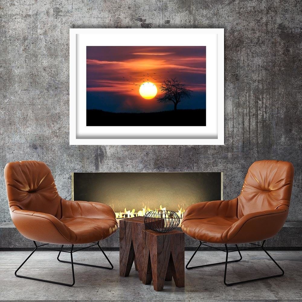 Glezna baltā rāmī - Birds At Sunset 3  Home Trends DECO