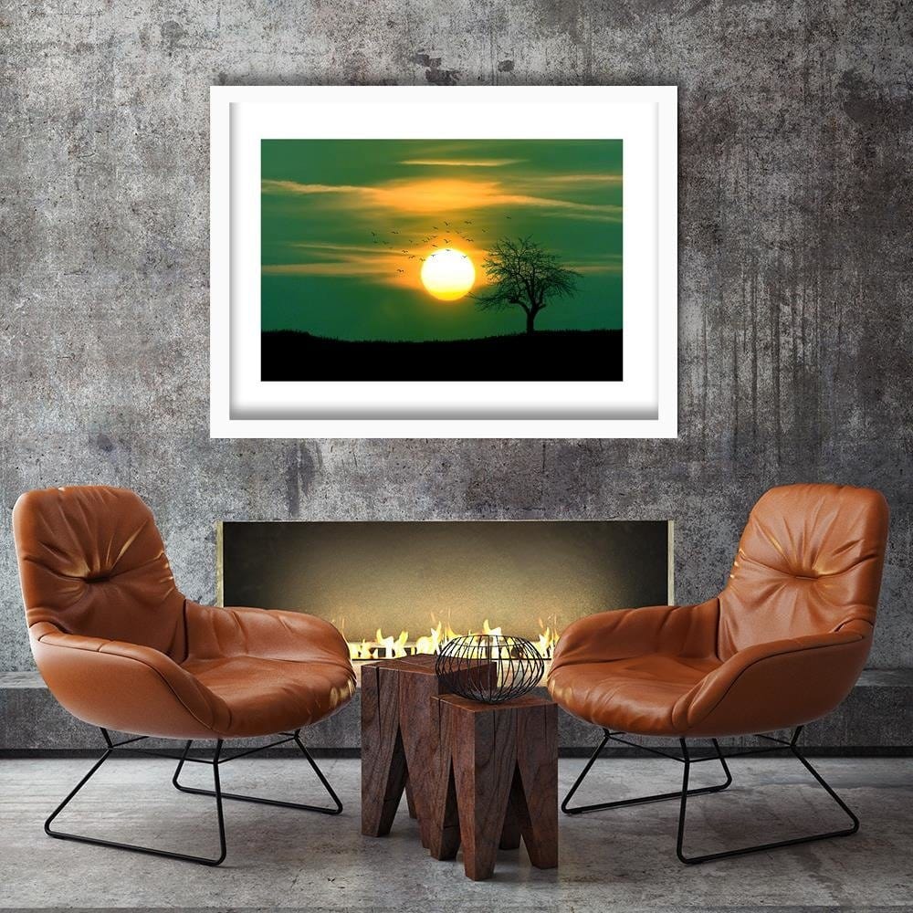 Glezna baltā rāmī - Birds At Sunset 4  Home Trends DECO