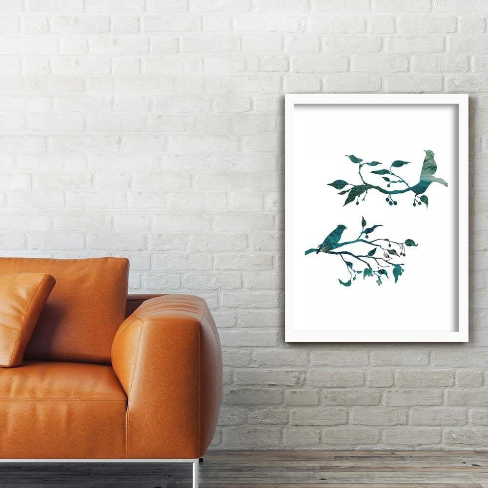 Glezna baltā rāmī - Birds On Branches  Home Trends DECO