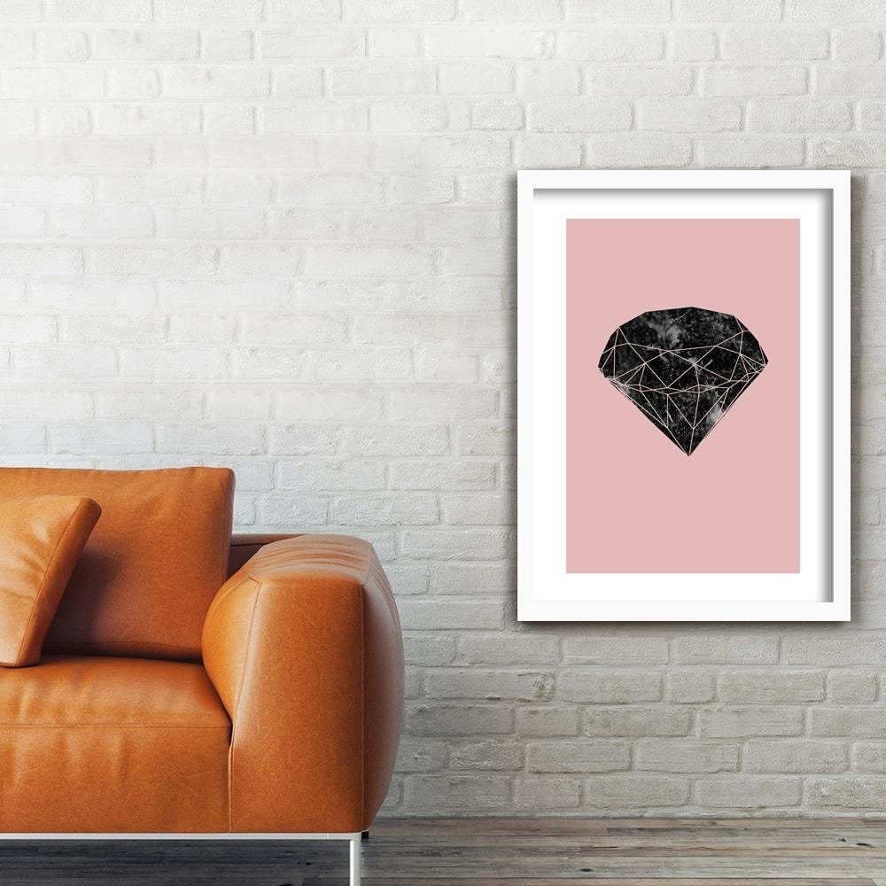 Glezna baltā rāmī - Black Diamond On A Pink Background  Home Trends DECO