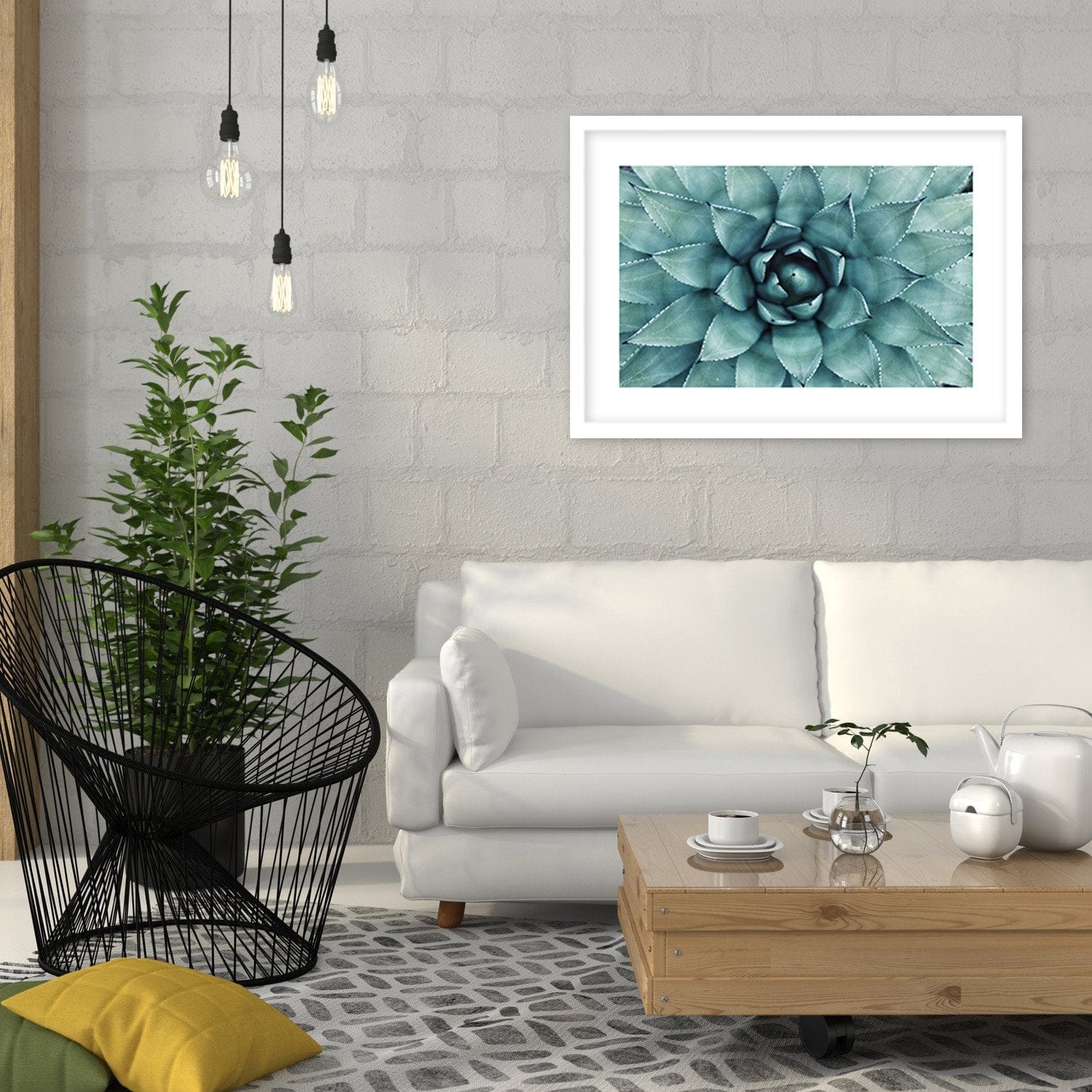 Glezna baltā rāmī - Blue Aloe  Home Trends DECO