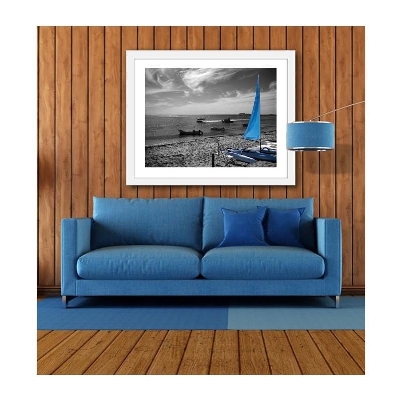 Glezna baltā rāmī - Blue catamaran  Home Trends DECO
