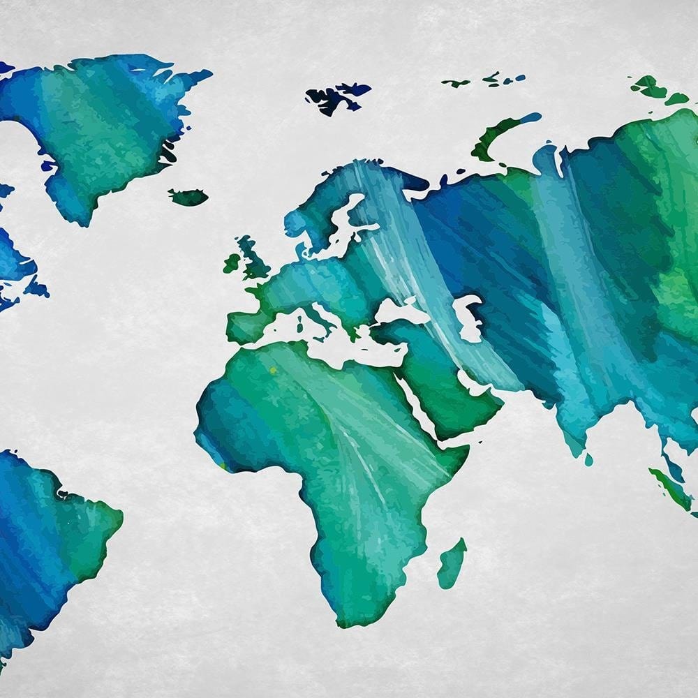 Glezna baltā rāmī - Blue-Green World Map  Home Trends DECO