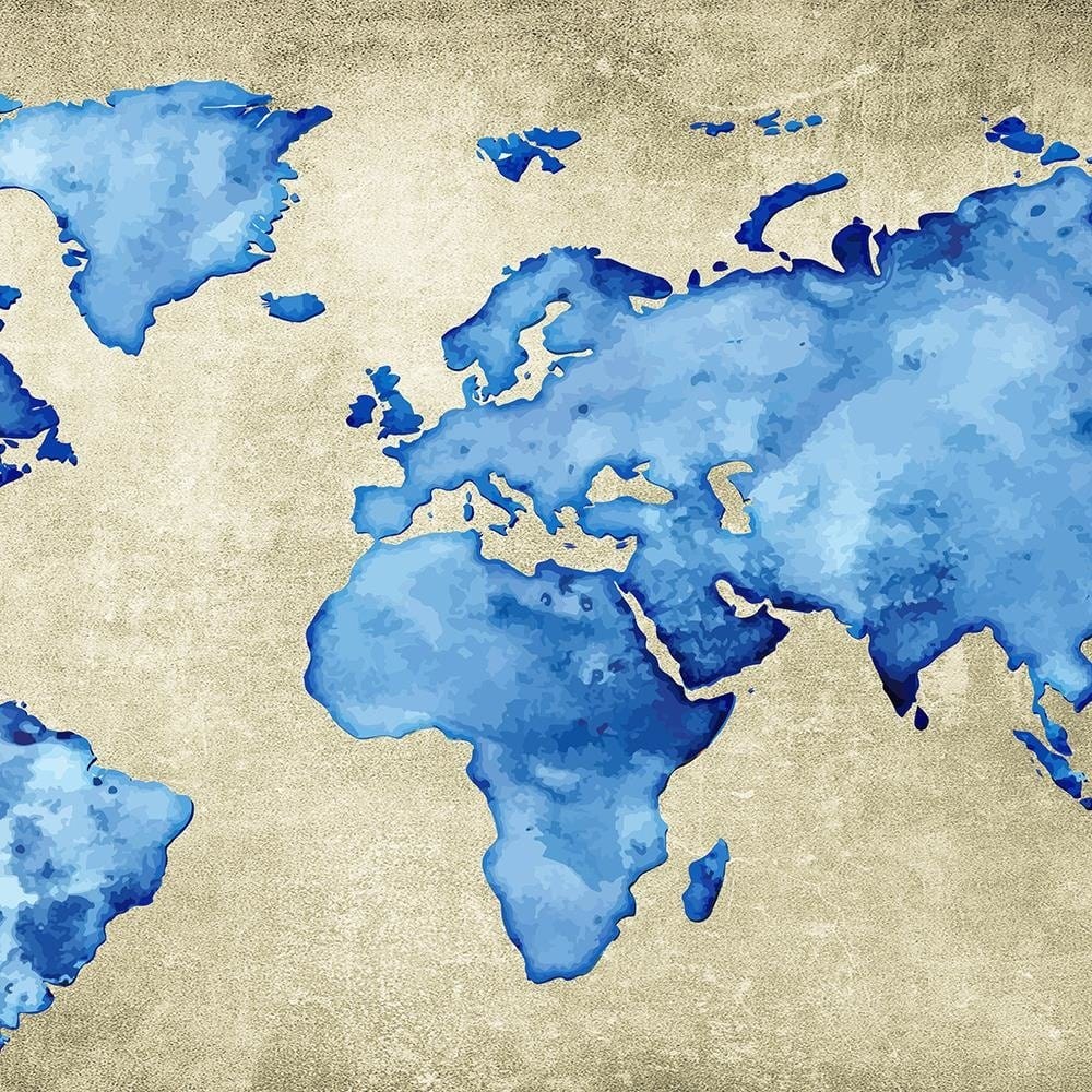 Glezna baltā rāmī - Blue Map Of The World  Home Trends DECO