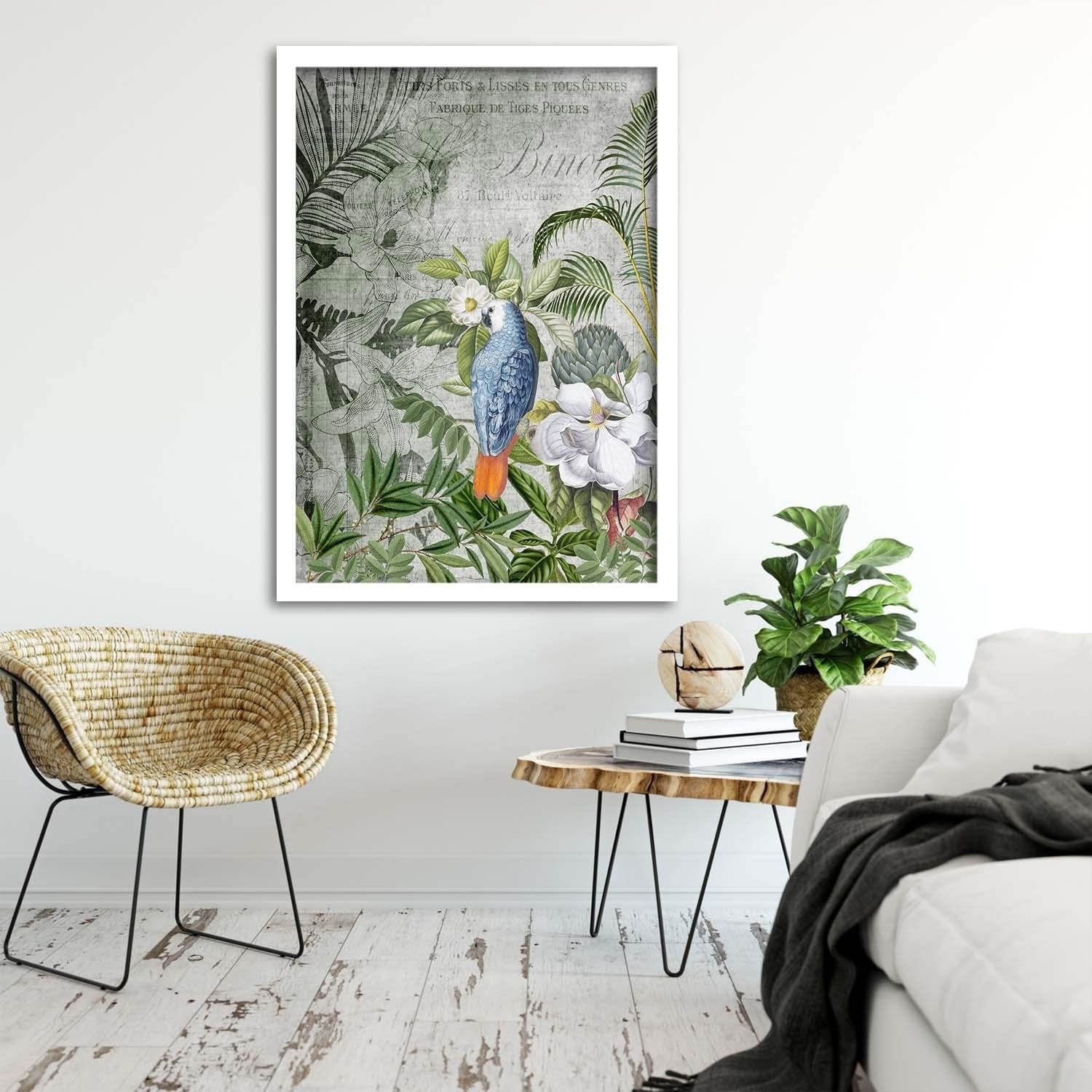 Glezna baltā rāmī - Blue Parrot  Home Trends DECO