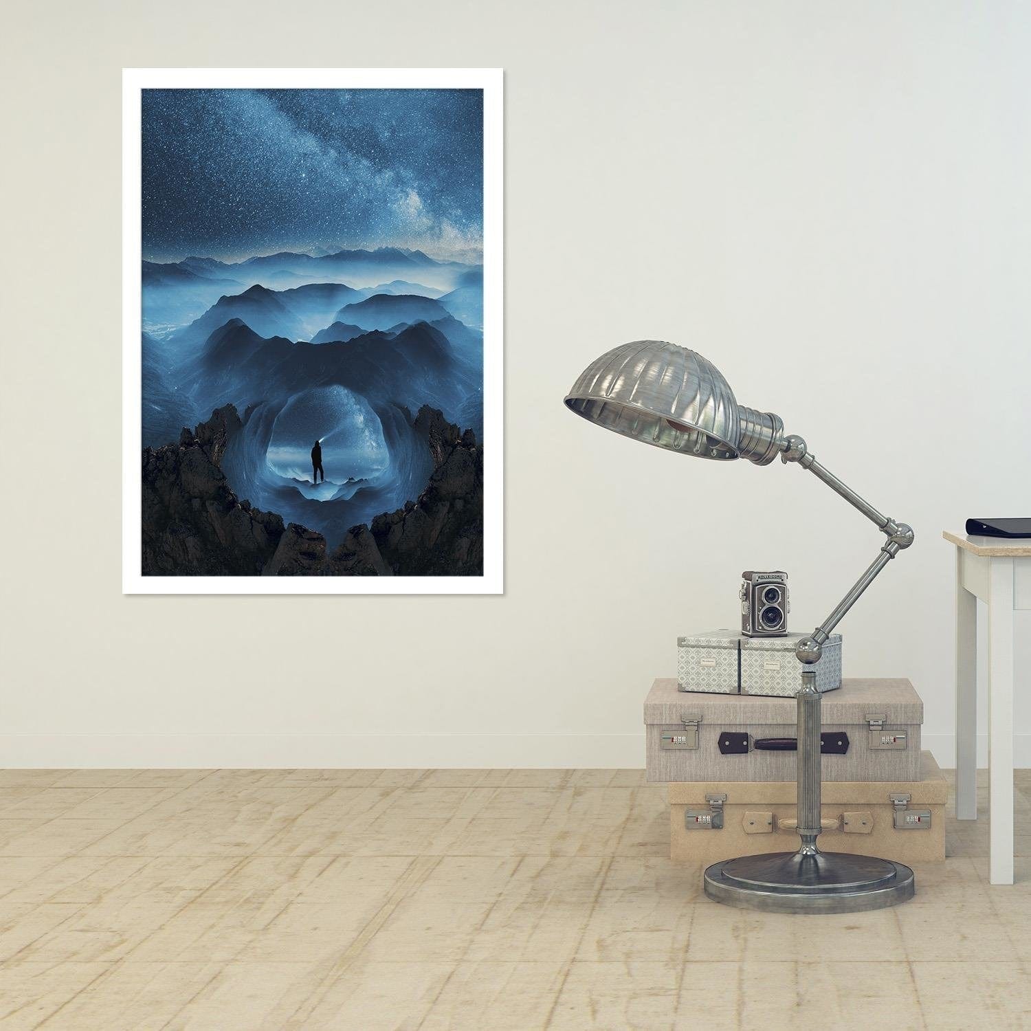 Glezna baltā rāmī - Blue Rocks And Man  Home Trends DECO