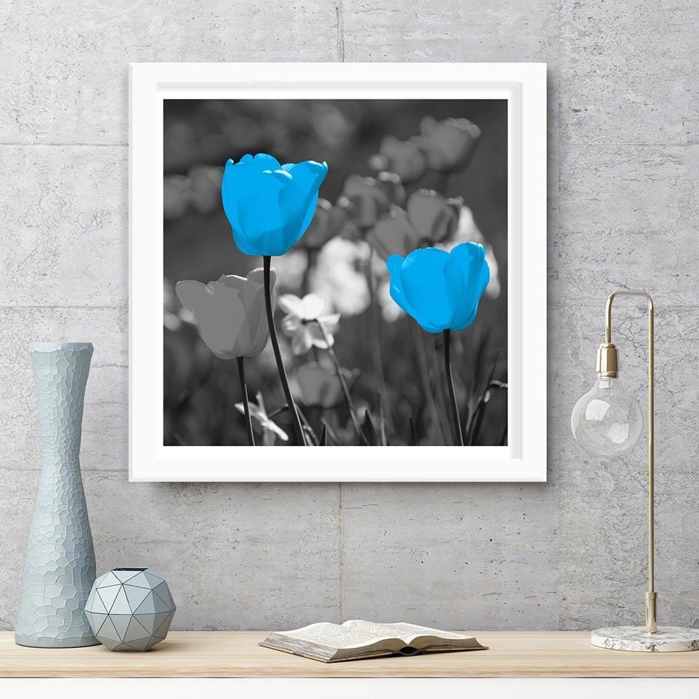 Glezna baltā rāmī - Blue Tulips On A Meadow  Home Trends DECO