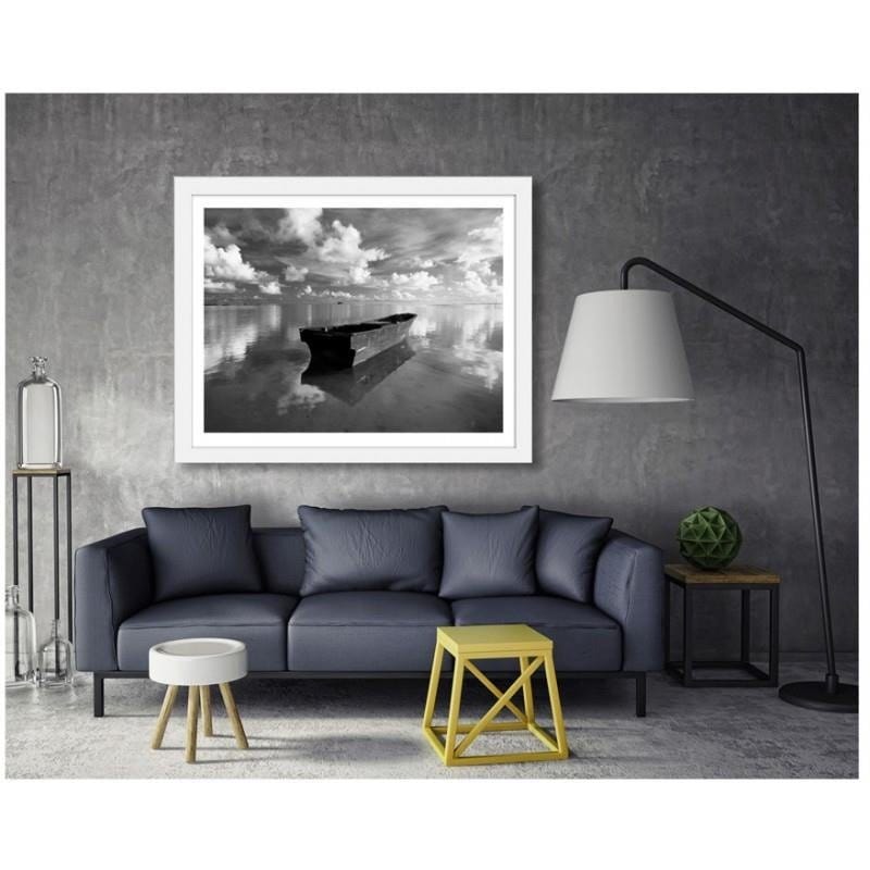 Glezna baltā rāmī - Boat in the clouds  Home Trends DECO