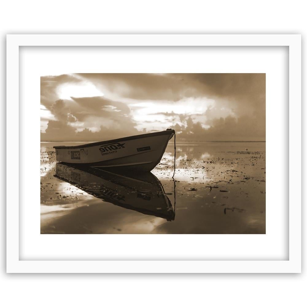 Glezna baltā rāmī - Boat On The Sea 1  Home Trends DECO