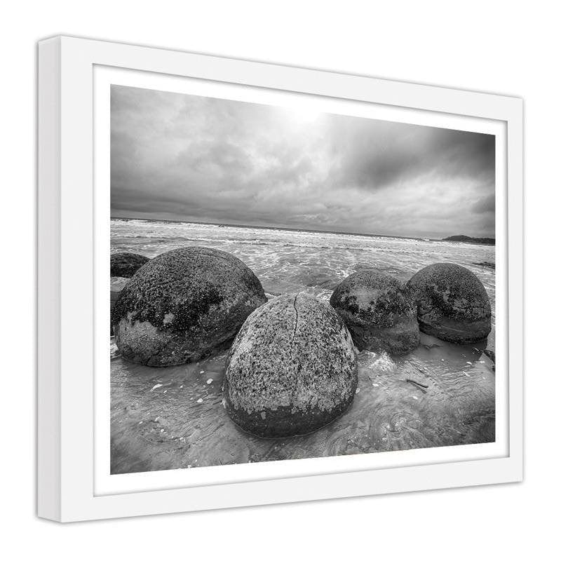 Glezna baltā rāmī - Boulders on the shore  Home Trends DECO