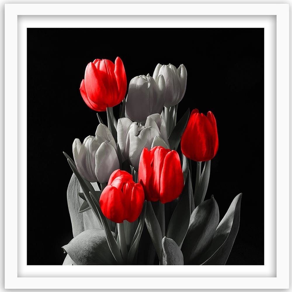 Glezna baltā rāmī - Bouquet Of Red Tulips  Home Trends DECO