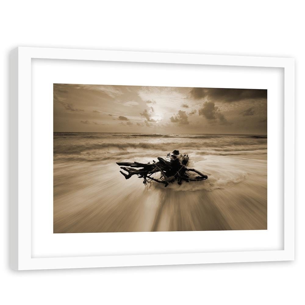 Glezna baltā rāmī - Branch On The Seashore 1  Home Trends DECO