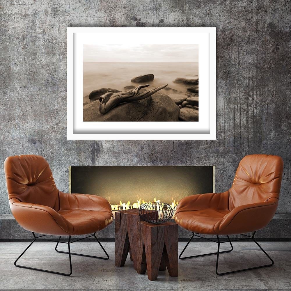 Glezna baltā rāmī - Branch On The Stone 1  Home Trends DECO