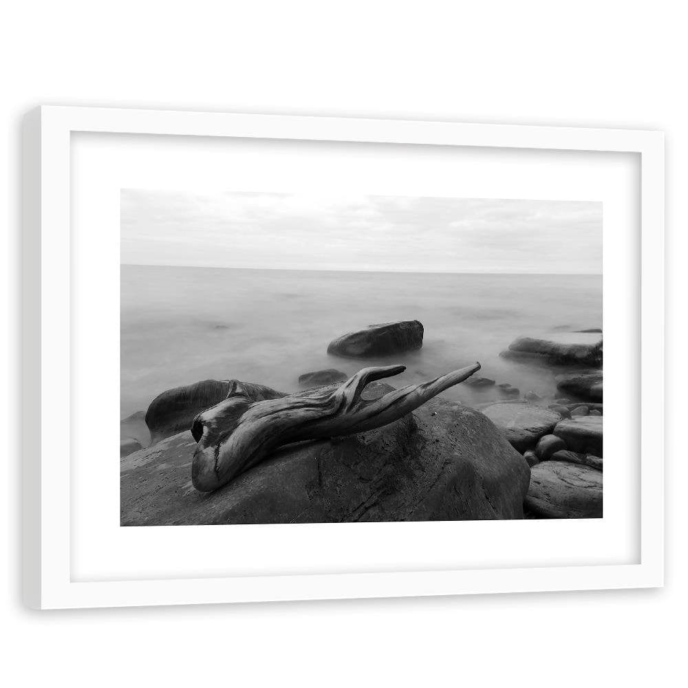 Glezna baltā rāmī - Branch On The Stone 2  Home Trends DECO