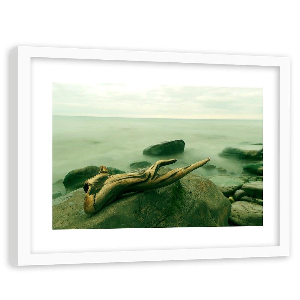 Glezna baltā rāmī - Branch On The Stone 4  Home Trends DECO