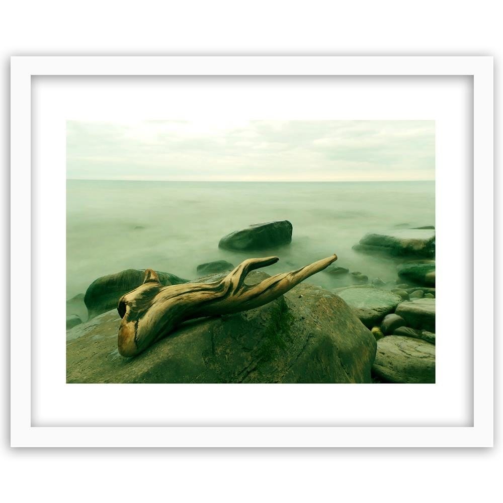 Glezna baltā rāmī - Branch On The Stone 4  Home Trends DECO