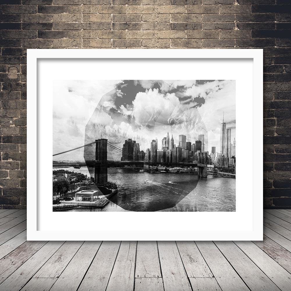 Glezna baltā rāmī - Bridge In New York City 3  Home Trends DECO