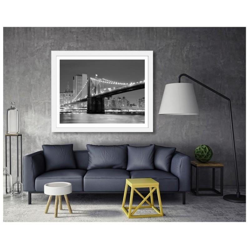 Glezna baltā rāmī - Brooklyn Bridge with a panoramic view of the city over the East River  Home Trends DECO