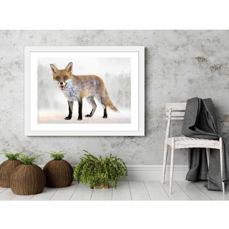 Glezna baltā rāmī - Brown fox  Home Trends DECO