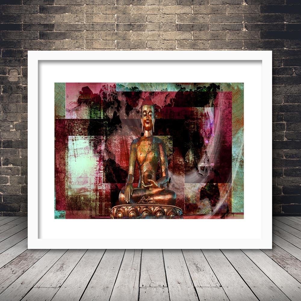 Glezna baltā rāmī - Buddha And Abstract Background  Home Trends DECO