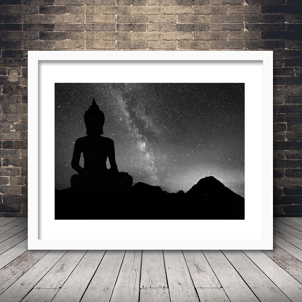 Glezna baltā rāmī - Buddha And The Aurora Borealis  Home Trends DECO