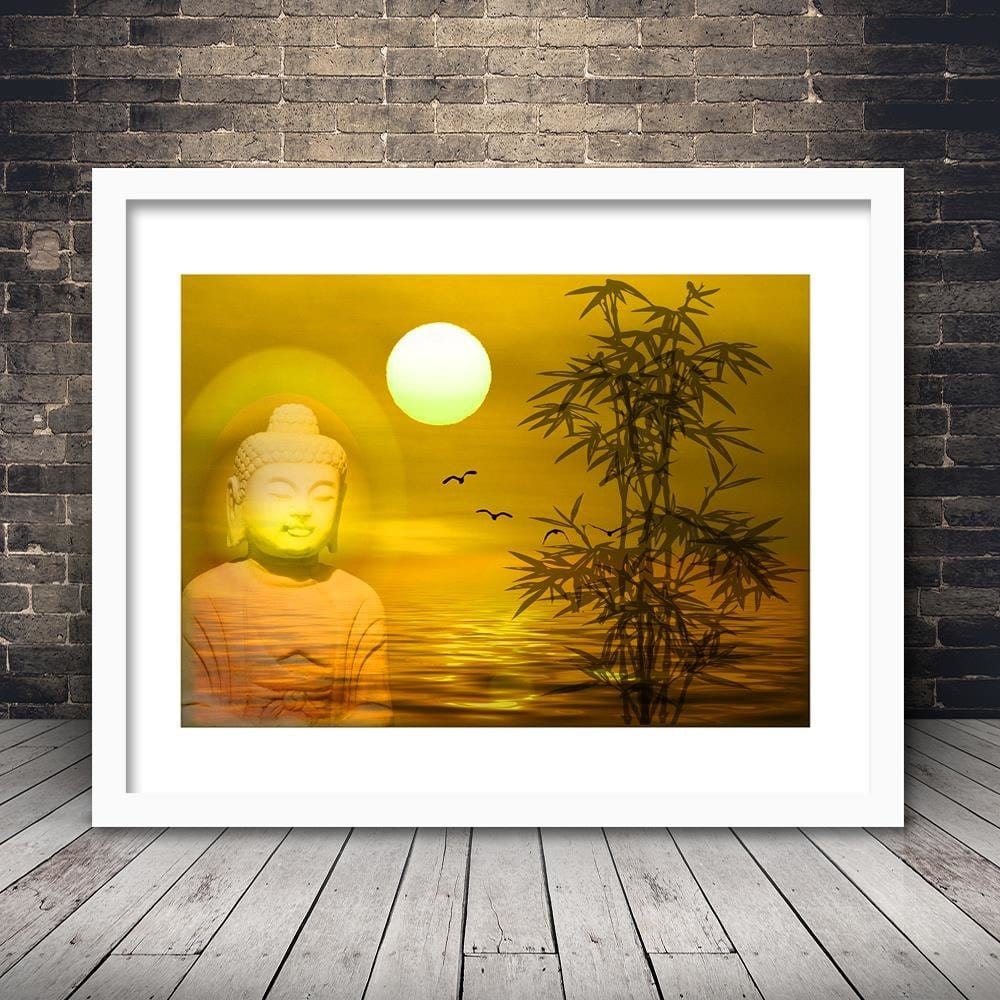Glezna baltā rāmī - Buddha By The Sea At Sunset  Home Trends DECO