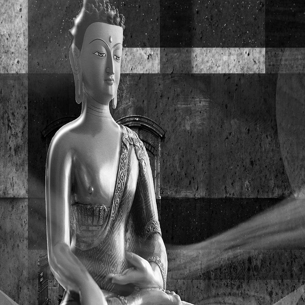 Glezna baltā rāmī - Buddha On Geometric Background  Home Trends DECO