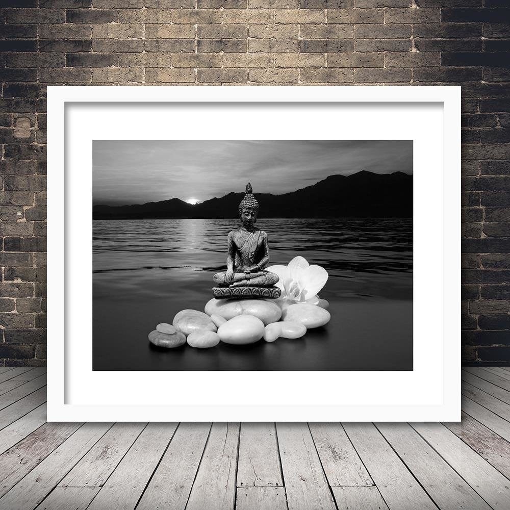 Glezna baltā rāmī - Buddha On The Rocks  Home Trends DECO
